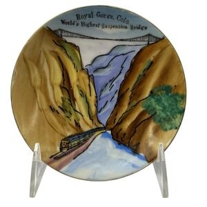 Vintage Souvenir Plate ENCO NYC 5 6/16" The Royal Gorge, Co Hand Painted  Bridge